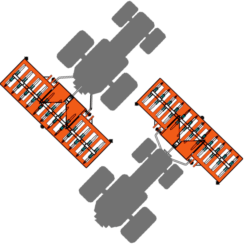 Diagram showing BEFCO core aerator's reversible mounting options on a tractor, illustrating flexibility.