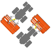 Diagram of BEFCO flail mower side-shift mechanism, illustrating adjustable positioning for precise mowing.