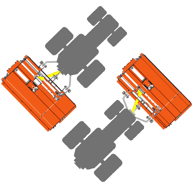 Diagram of BEFCO flail mower side-shift mechanism, illustrating adjustable positioning for precise mowing.