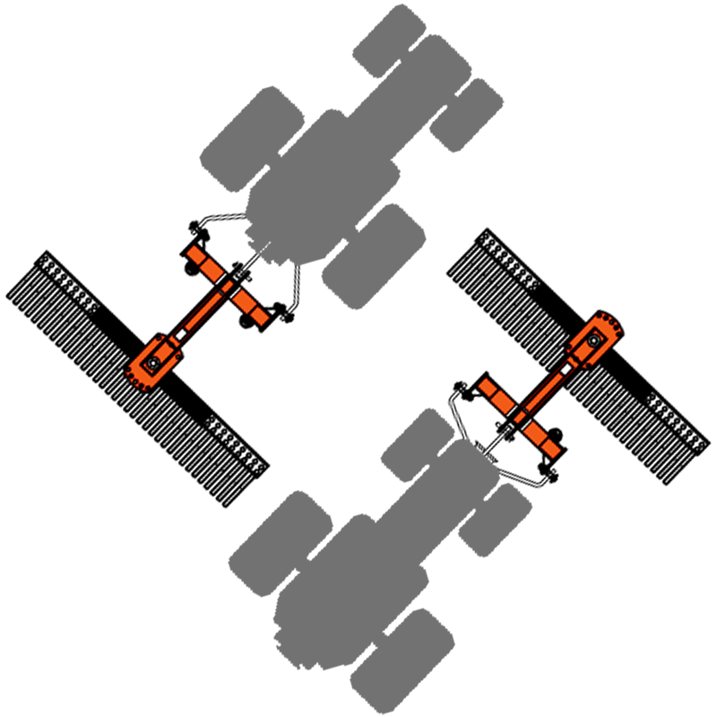 Diagram showing BEFCO Landscape Rake's reversible mounting options for front or rear tractor use.