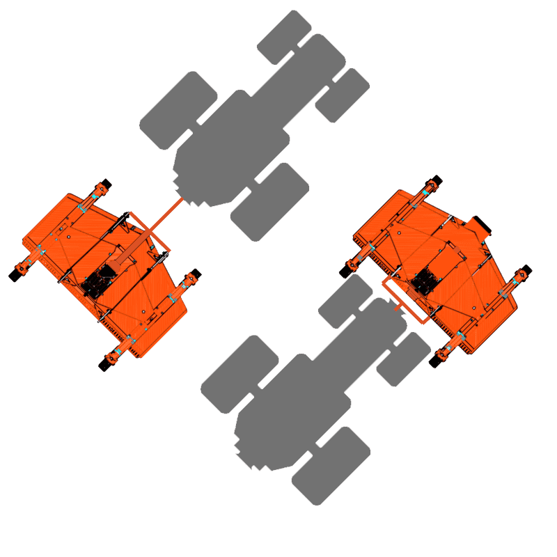 Diagram of BEFCO mower's offset capability, highlighting its adjustable hitch positioning for flexible mowing.