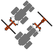 Diagram showing BEFCO rear blade's front and rear mounting options on a tractor, emphasizing versatility.