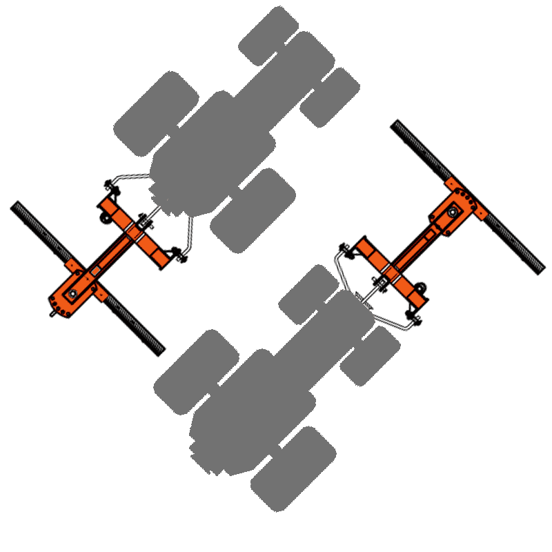 Diagram showing BEFCO rear blade's front and rear mounting options on a tractor, emphasizing versatility.