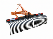 BEFCO 3 Point Landscape Rake with adjustable angle, designed for Category 1 tractors, shown in orange.