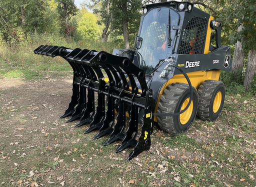 Yellow John Deere Bull Dozer with Stinger Attachment and operator