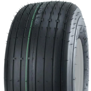 Close-up of 15-inch pneumatic tire on BEFCO DRP-300 hay tedder, designed to reduce ground pressure and protect turf.