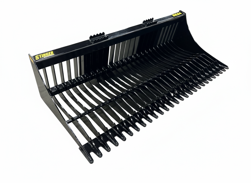 Slightly angled black stinger attachment detached from tractor