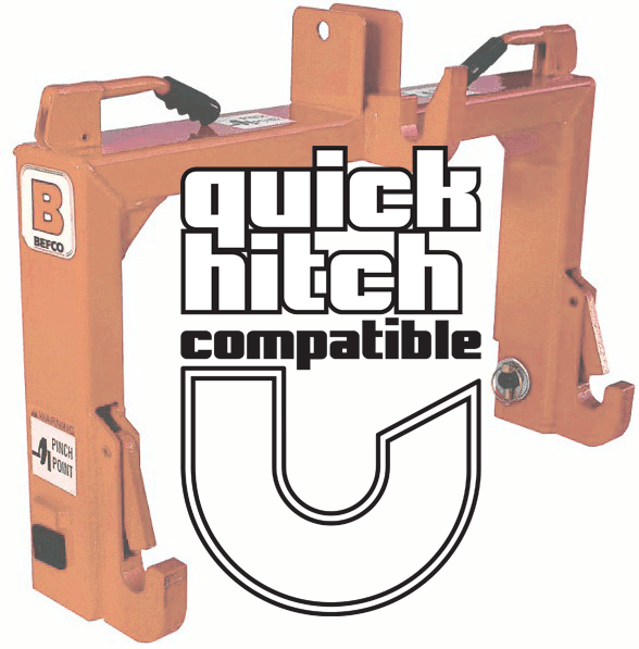 BEFCO Quick Hitch Compatibility, showcasing ease of attachment and compatibility with Category 1 hitches.