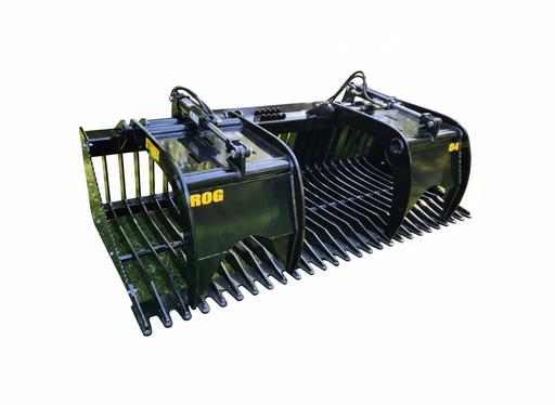 Open Sides Rock Grapple Bucket from Stinger Attachments in field