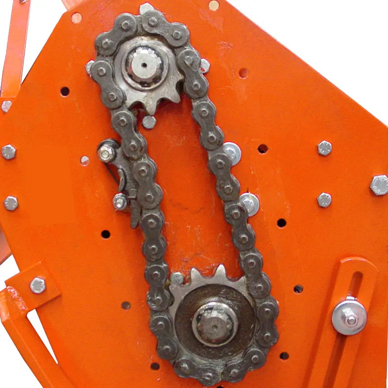 Detailed view of the ASA 80 chain drive system on the BEFCO rotary tiller, emphasizing durability.