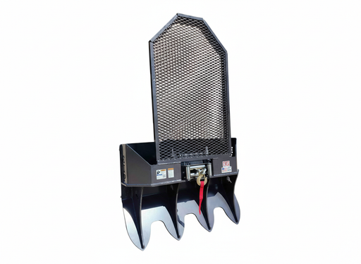 Forestry Winch Attachment by EIP with 15,000 lb hydraulic pulling capacity, featuring protective wire screen.