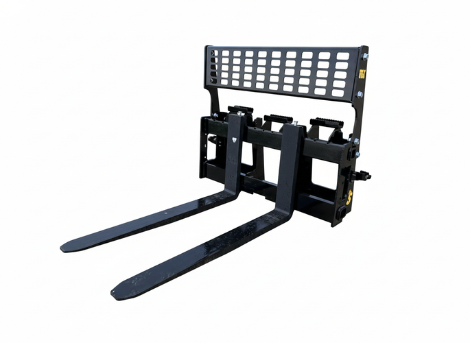 Heavy-duty Tractor Pallet Forks Attachment with solid back frame, designed for material handling.
