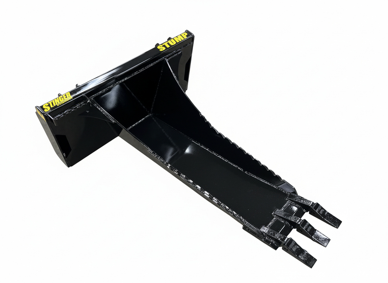 Tractor Stump Bucket Attachment with serrated teeth and curved design for efficient stump removal.