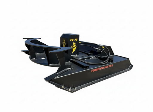 Close up of Yellow John Deere Bull Dozer with F3 black Stinger Attachment cover