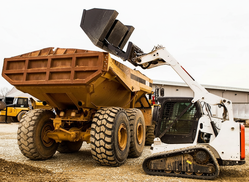 Split Load Dump Skid Steer Front Dump Bucket – Extended Reach for Tall Truck Loading ...