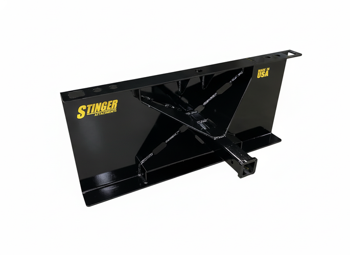 Stinger Attachments Tractor Receiver Hitch, black steel, front view, showcasing 2-inch receiver mount.