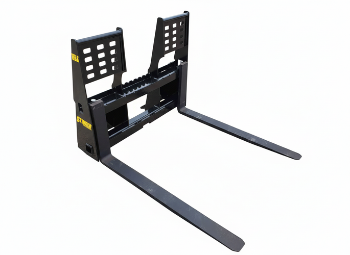 Heavy-duty Tractor Pallet Forks Attachment with walk-through frame, ideal for farm and job sites.